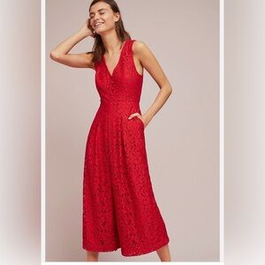 Anthropologie Moulinette Soeurs Jaeda Red Lace Wide Leg Jumpsuit Size 6